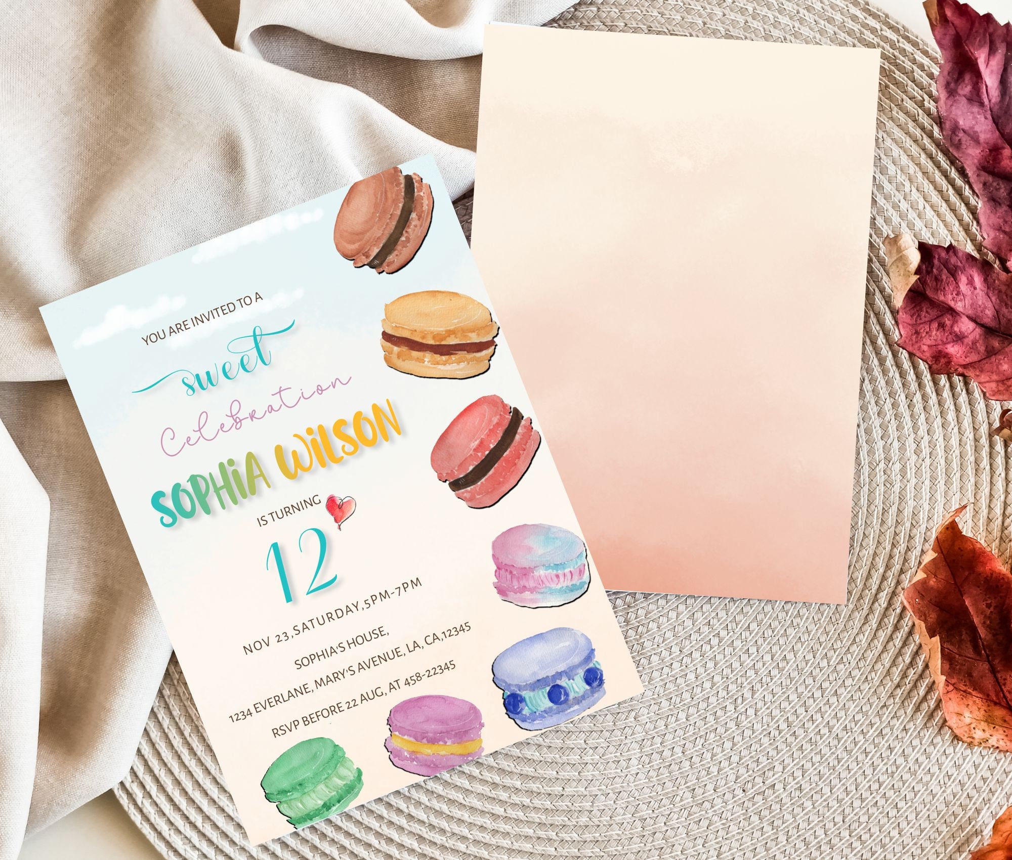 Editable Sweet 12 Macaron Birthday Invitation| Editable Cookie Invite ...