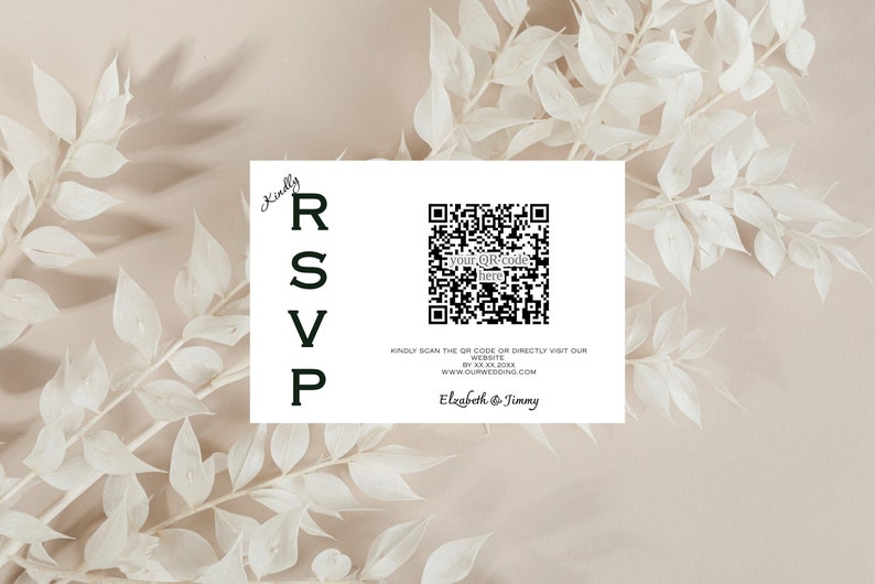 Minimalist RSVP Card With Qr Code for Wedding, Qr Code Rsvp Insert Template,printable Rsvp Reply ...