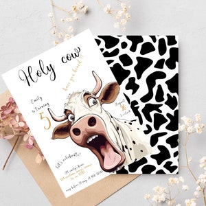 Instant download &quot;holy cow&quot; Birthday Invitation, EDITABLE Cow Party Invite Template, any age gender neutral kid&#39;s birthday party invitation