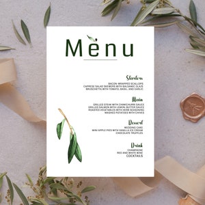 Editable instant download mediterranean Menu|olive wedding|Rustic Wedding|Greenery Wedding|Italian wedding|Printable download|menu card