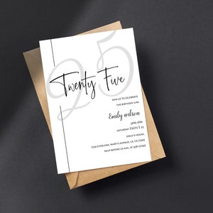 Editable minimalist 25Birthday Invitation|Editable Template|Instant Download 25th birthday|look who&#39;s 25|gift for him for her