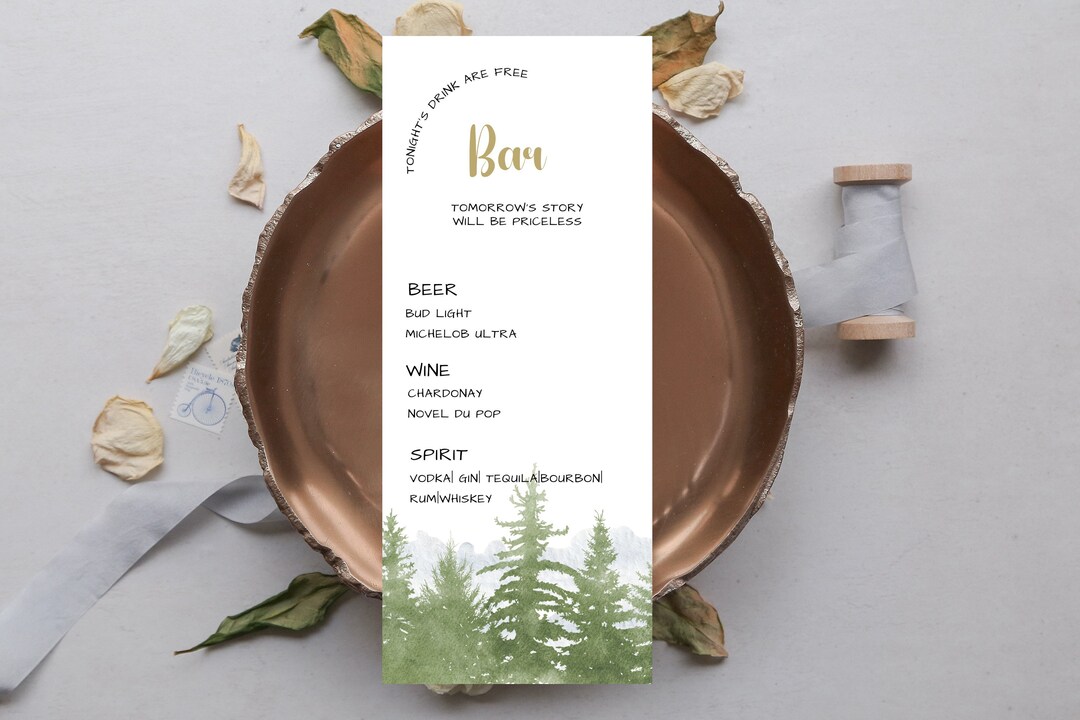 Mount Menu Insert Editable Mountain Wedding Menu Insert Card|forest Wedding|rustic ...