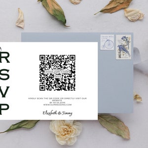 Minimalist wedding RSVP Card with Qr Code, Qr Code Rsvp Insert Template,Printable Rsvp Reply Cards,Custom DIY QR Code Wedding Rsvp