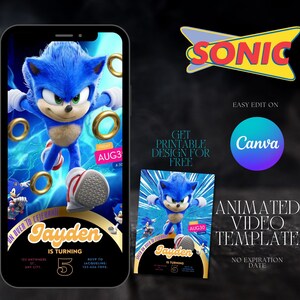 Sonic Birthday Video & printable Birthday Invite Template|Sonic The Hedgehog|Sonic Party Digital Invite|Digital Kids Party|Animated Evite