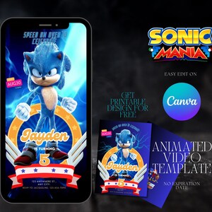 Sonic Birthday Video & printable Birthday Invite Template|Sonic The Hedgehog|Sonic Party Digital Invite|Digital Kids Party|Animated Evite