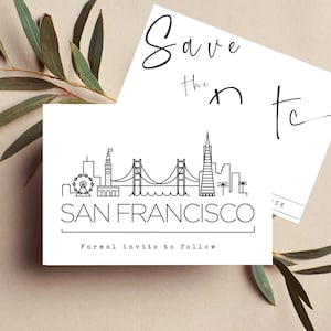 Horizonte editable de San Francisco Guardar las fechas/Guardar las tarjetas de fecha/STD Boda en el paisaje urbano de San Francisco/San Francisco minimalista guardar la fecha