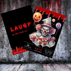 Editable Halloween Horror Party Invitation|Clown Zombie Movie Character Printable Invite|Evil Scary Clown Invite|creepy clownunited birthday