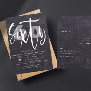 Invito di compleanno minimalista modificabile per 60 anni per uomo/ Modello modificabile/ Download istantaneo/ Regalo per lui/l'uomo, il mito, la leggenda