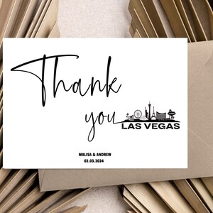 Editable Las Vegas skyline thank you card|Vegas destination wedding flat thank you card|vegas strp|vegas skyline wedding|instant download
