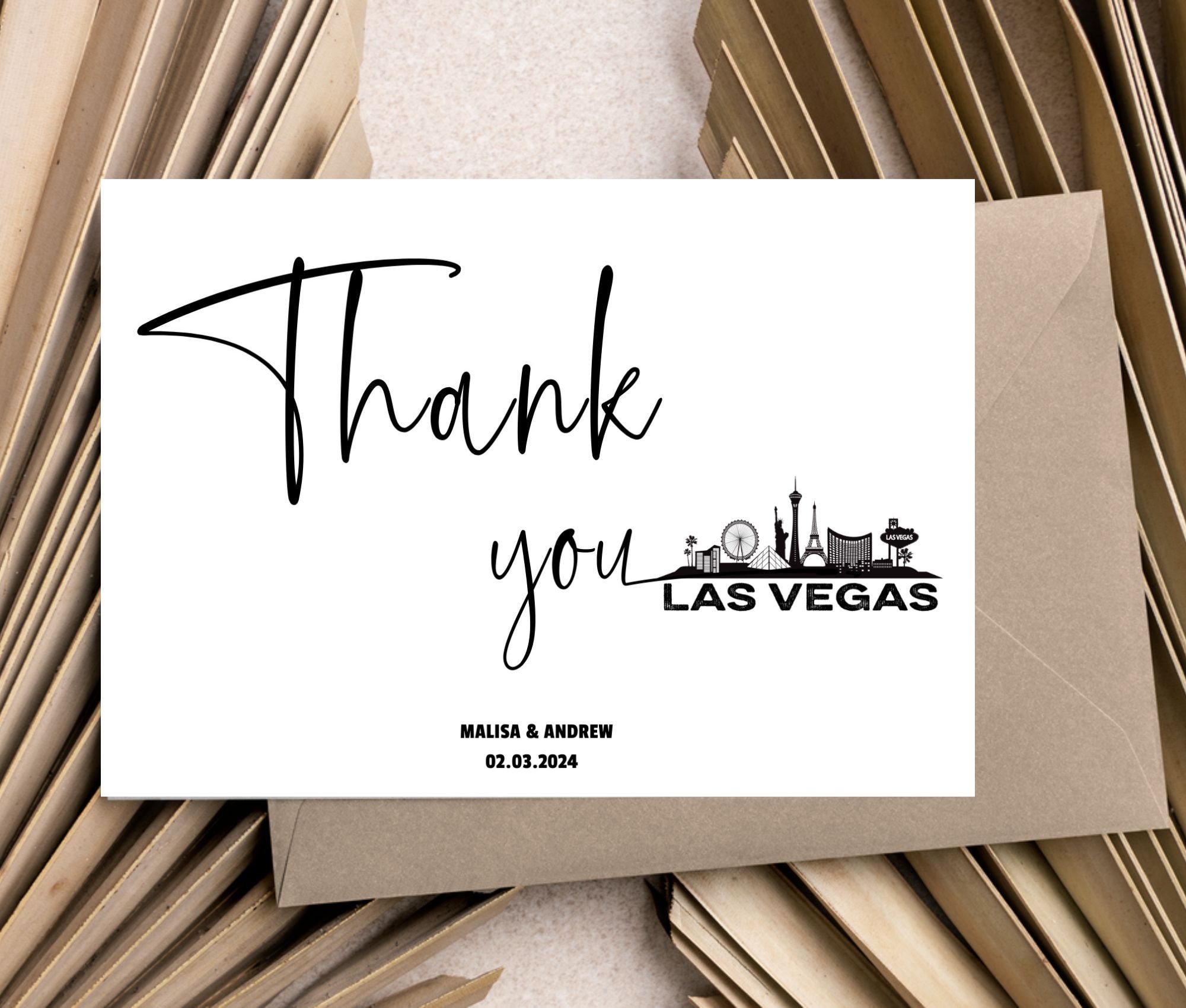 editable las vegas skyline thank you card|vegas destination