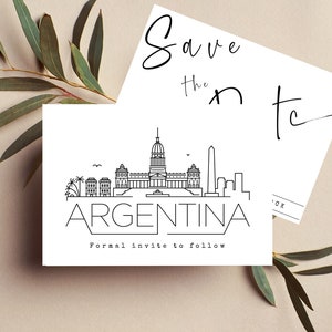 Matrimonio modificabile in Argentina Biglietto salva la data/matrimonio in Argentina/Skyline della città argentina Salva la data/matrimonio in destinazione Argentina