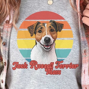 Jack Russell Terrier Mom Retro Sunset Unisex Jersey Short Sleeve Tee, Graphic Tee for Her, Gift for Jack Russell Terrier Owner, Dog Lover