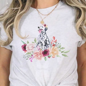 Dalmatian in Flowers Unisex Short Sleeve T-Shirt, Graphic Tee for Him and Her, Dalmatian Owners Gift, Dog Lovers Gift, Floral Dalmatian Tee