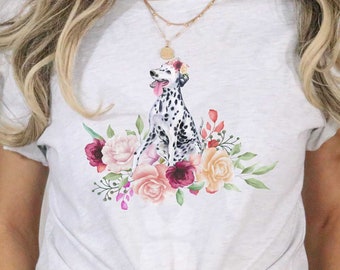 Dalmatian in Flowers Unisex Short Sleeve T-Shirt, Graphic Tee for Him and Her, Dalmatian Owners Gift, Dog Lovers Gift, Floral Dalmatian Tee