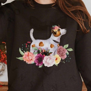 Jack Russell Terrier w kwiatach Unisex Bluza z okrągłym dekoltem, prezent dla niego lub dla niej, koszula dla właściciela Jack Russell Terrier, prezent dla miłośnika psów