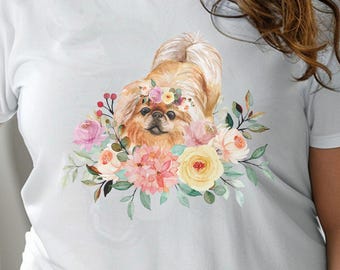 Pekingese in Flowers T-Shirt | Dog Watercolor Flowers