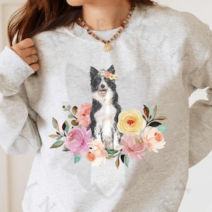 Border Collie in Flowers Unisex Heavy Blend Crewneck Sweatshirt, Gift for Him or Her, Sweatshirt for Border Collie Owner, Dog Lover Shirt
