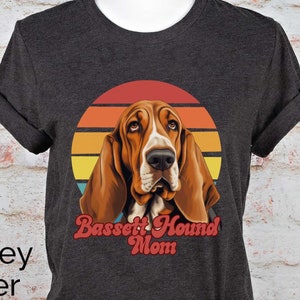 Basset Hound Mom Retro Sunset Unisex Jersey Short Sleeve Tee, Graphic Tee for Her, Gift for Basset Hound Owner, Graphic Tee for Dog Mom