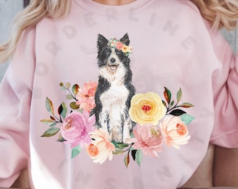 Border Collie in Flowers Crewneck Sweatshirt