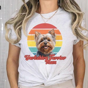 Yorkshire Terrier Mom Retro Sunset Unisex Jersey Short Sleeve Tee, Gift for Yorkie Owner, Graphic Tee for Her, T-Shirt for Yorkie Lover