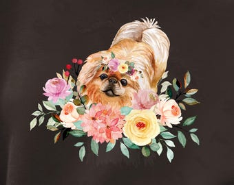 Pekingese in Flowers Shirt - Dog Mom Tee - Floral Pet Lover