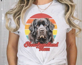 Newfoundland Mom Retro Sunset Unisex Jersey Short Sleeve Tee, Graphic Tee per lei, Regalo per il proprietario di Terranova, Terranova Amante Regalo Tee