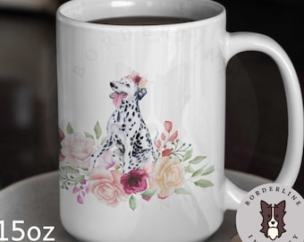 Dalmatian in Flowers Ceramic Mug, Gift for Him or Her, Coffee Mug for Dalmatian Owner, Dalmatian Art, Gift for Dog Mom or Dad, Dog Lover Mug