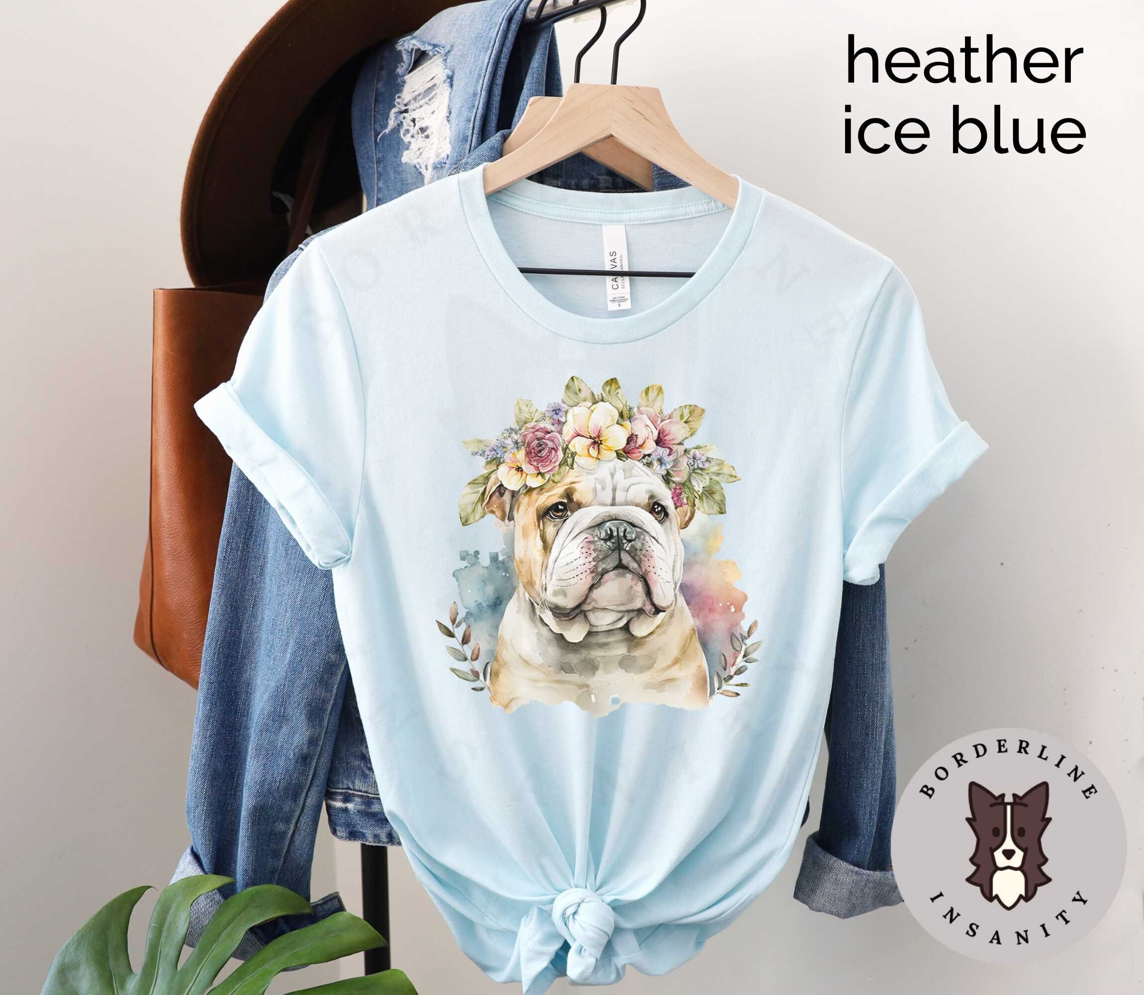 English Bulldog in Flower Crown Unisex Jersey Short Sleeve Tee, Graphic Tee for Him or Her, Gift for Bulldog Owner, Dog Lover T-Shirt