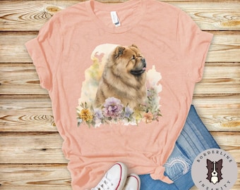 Chow Chow in Flowers Unisex Jersey Short Sleeve Tee, Gift for Dog Lover, Shirt for Chow Chow Owner, Gift for Dog Mom, Chow Chow Art