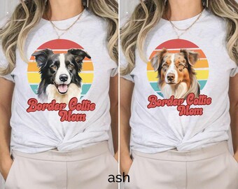 Border Collie Mom Retro Sunset Unisex Jersey Krótki Rękaw Koszulka, Koszulka Graficzna dla Niej, Prezent dla Właściciela Border Collie, Koszulka Dla Miłośnika Psów