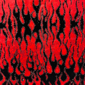 Hot Luxury flames design hologram shattered glass with flocking 58/60” 4-way stretch 58/60”