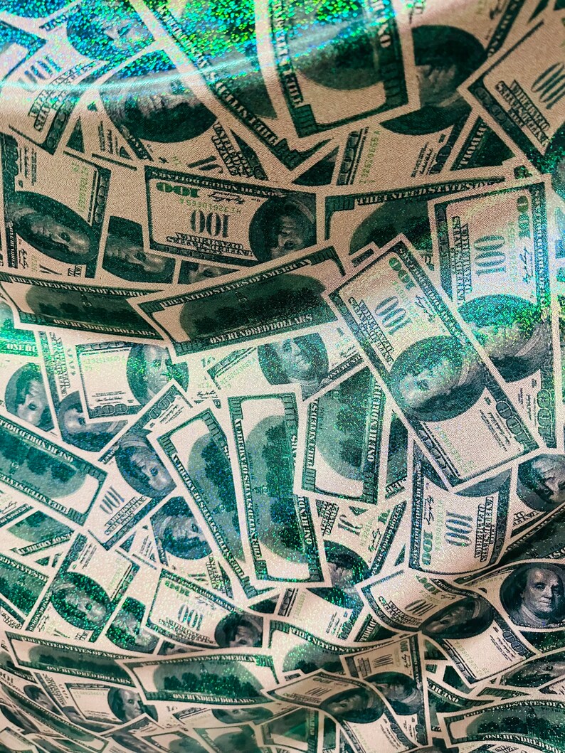 100 Dollar Bill Money Design Hologram Metallic Nylon Spandex 4 way 