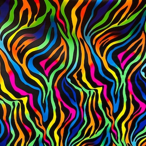 New Exotic Zebra design rainbow color print on best quality of nylon spandex 4-way stretch 58/60”