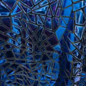 Shattered Glass design Black/Royal metallic geometric design embroidered on stretch velvet 2-way stretch 58/60”