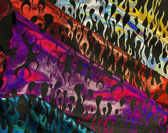 New Luxury Flames design hologram metallic nylon spandex 4-way stretch 58/60” High Quality fabrics by EthanLASpandex