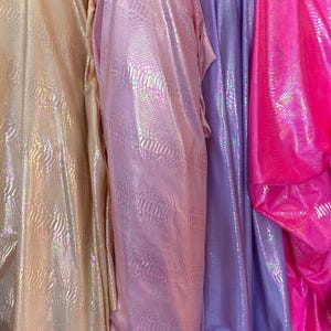 Exotic Skin Snake design with iridescent foil hologram metallic nylon spandex 4-way stretch 58/60” High Quality fabrics by EthanLASpandex