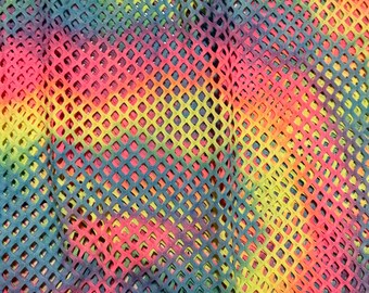 Rainbow tie dye Diamond fishnet 4-way nylon spandex 58/60” High quality fabrics by EthanLASpandex