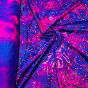 Rolex design on deluxe tie dye metallic nylon spandex 4-way stretch 58/60”