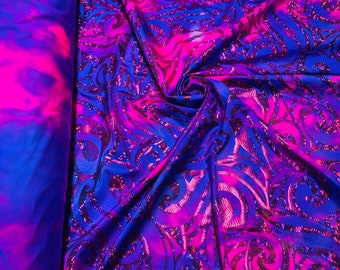 Rolex design on deluxe tie dye metallic nylon spandex 4-way stretch 58/60”