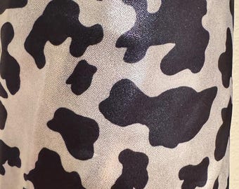 Cow design exotic animal print on best quality of metallic nylon spandex with foggy foil 4-way stretch 58/60” High quality fabrics