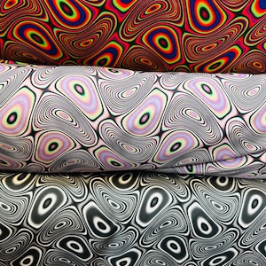 Modern Psychedelic lava design print on great quality of nylon spandex;-way stretch 58/60” Sold by the YD. Ships worldwide from L.A