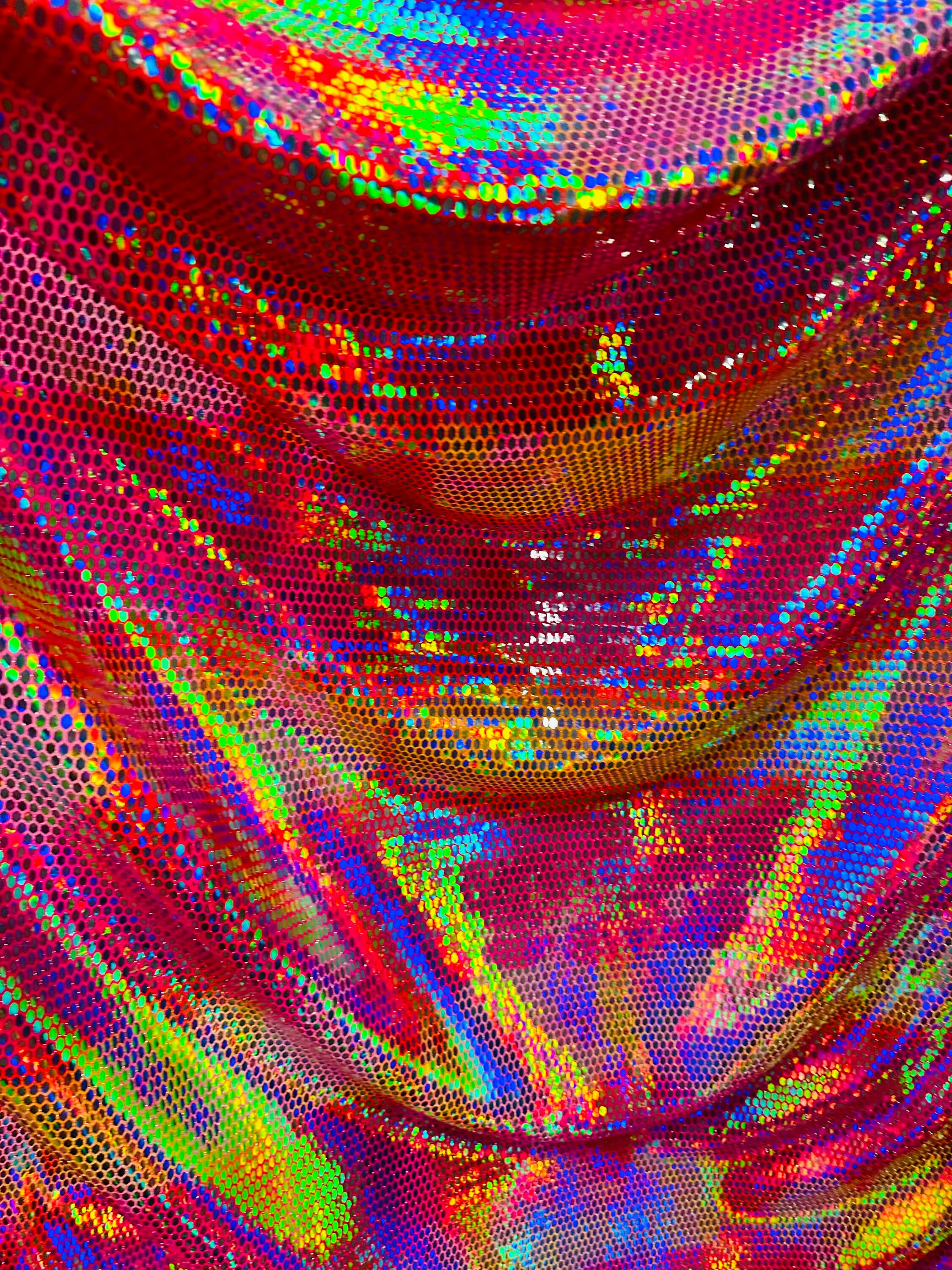 Iridescent Honeycomb Hologram Sequins on Nylon Spandex Fabric (Iridescent Dots on Silver Sequins, 1 Yard) main image 0