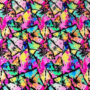 New Palms abstract design multicolor print on best quality of nylon spandex 4-way stretch 58/60” Sold by the YD.