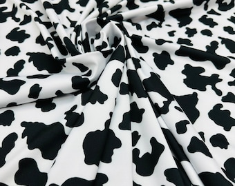 Estampado de animales exóticos con diseño de vaca en nailon spandex de la mejor calidad, elástico en 4 direcciones de 58/60”