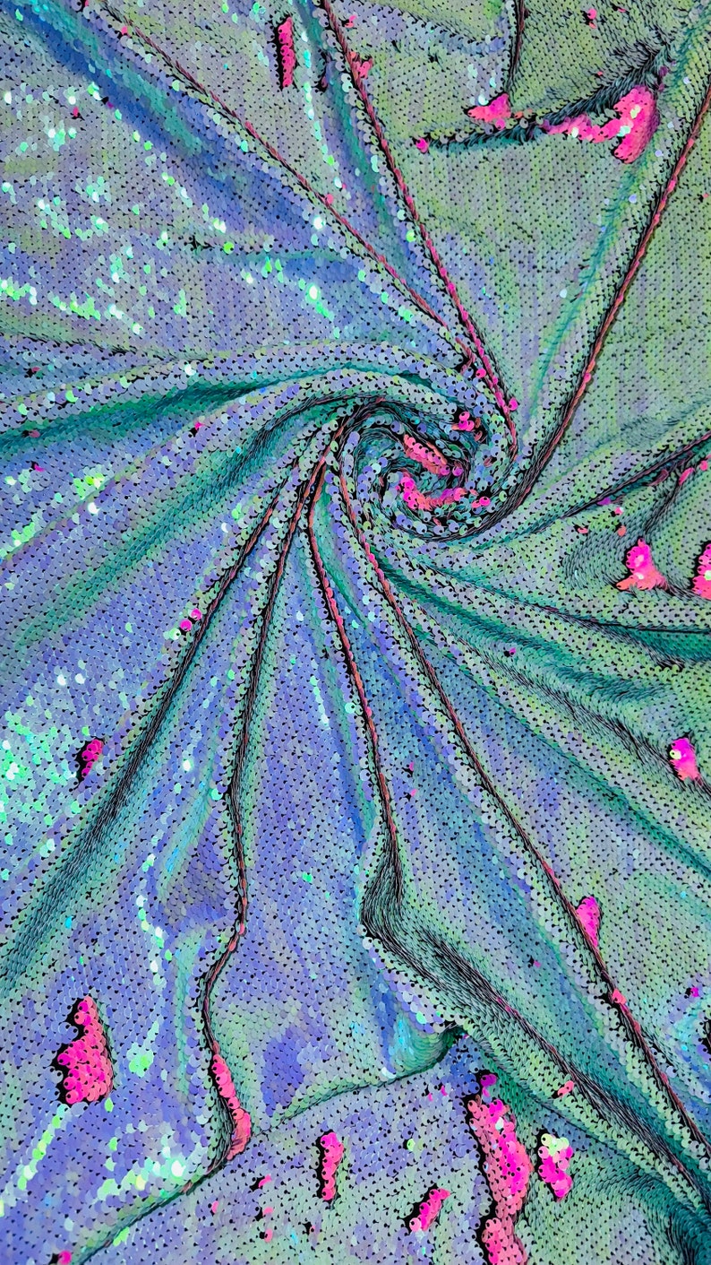 Reversible Sequin New Reversible Sequins Two Tone Iridescent Aqua/pink 2-way Stretch 58/ ...