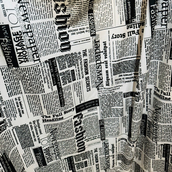 Newspaper fashion design print on great quality of nylon spandex 4-way stretch 58/60” Sold by the YD.