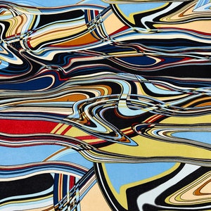 New abstract design on spandex Jersey silk 4-way stretch Sold by the YD. 44/45” High quality fabrics by AlexLAFabrics