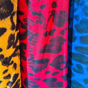Exotic leopard design print on great quality of power mesh nylon spandex 4-way stretch 58/60” Sold by the YD. Ships worldwide from L.A