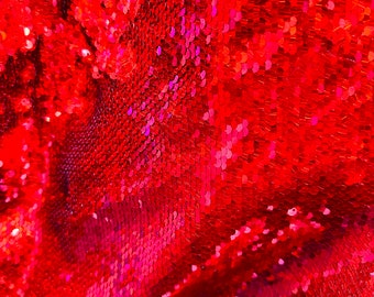 Sirène paillettes extensibles dans les deux sens hologramme rouge/rouge paillettes réversibles sur base spandex 58/60"