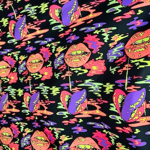 Drippy lips design print on great quality of nylon spandex 4-way stretch 58/60” Sold by the YD. Ships worldwide from Los Angeles CA